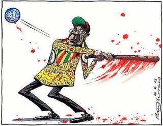 Mugabe si hraje s OSN (karikatura z tisku v JAR).